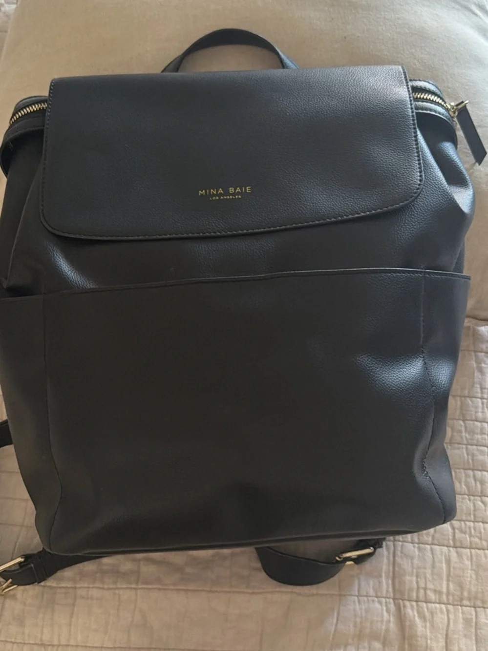 Mina Baie Black Leather-Effect Women's Backpack